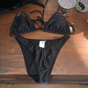 Black faux leather body glove bikini set